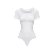 cfab Oblikovanje postave Lace T-Shirt Bodysuit Sculpting Shapewear with String bela