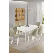 HANAH HOME Rasklopivi trpezarijski sto i stolice (7 delova) Enya White Cream