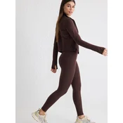 Trendyol Brown Soft Brushed Fabric Reflective Print Detailed Full Length Knitted Sports Tights