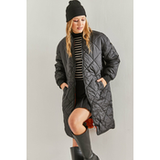 Bianco Lucci Womens Quilted Long Coat with Lined Elastic Sleeves.