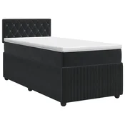 vidaXL Postelja boxspring z vzmetnico Črna 90 x 200 cm Žamet