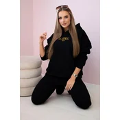 Insulated cotton set, sweatshirt with embroidery + black trousers