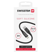 SWISSTEN PODATKOVNI KABEL IZ MEHKEGA SILIKONA USB-A/LIGHTNING 0,4 M ČRN