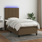 Vidaxl Box spring postelja z vzmetnico LED temno rjava 100x200cm blago