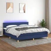 vidaXL vidaXL Box spring postelja z vzmetnico LED modra 160x200 cm blago, (20902482)