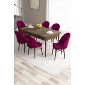 Hanah Home Set Trpezarijski sto i 6 stolica Roz, Bordo-braon