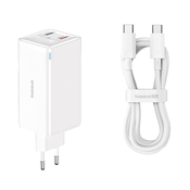 Zidni adapter za punjenje  Baseus s GaN6 Pro tehnologijom, 2x USB-A i 2x USB-C izlazima 100W i priloženim kablom - bijela