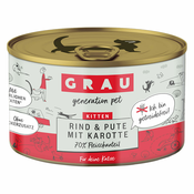 GRAU Kitten brez žit 6x200 g - Govedina, puran & korenje