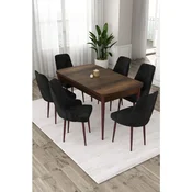 Hanah Home trpezarijski set Eta, sto na razvlacenje i 6 stolica, ploca u dekoru drveta Baroque, crna tkanina Babyface