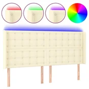 Vidaxl LED posteljno vzglavje krem 163x16x118/128 cm umetno usnje