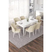 Hanah Home Set Trpezarijski sto i 6 stolica Nef, Krem-beli