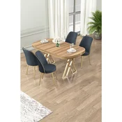 Hanah Home trpezarijski set Lai, sto i 4 stolice, ploca u dekoru Hazar, zlatne noge, antracit tkanina Babyface