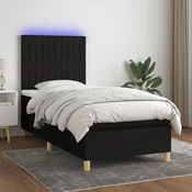 Greatstore Box spring postelja z vzmetnico LED črna 90x190 cm blago