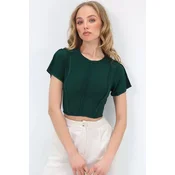 Trend Alacati Stili Ženska bluza kratkih rukaa Alc-X11782, Okrugli izrez, Zelena