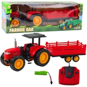 Traktor s prikolico na daljinsko upravljanje RC, rdeč