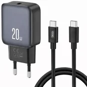 Xo l153 usb tip c kucni punjac 20w pd + tip c kabl crni ( XO0358 )