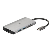D-LINK DUB-M810 8 u 1 USB Hub, USB-C,  HDMI 4K/USB A, 3.0 x 3/RJ45/SD-microSD, Sivi