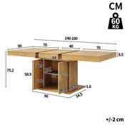 SONNENH Jedilna miza, MDF, 140 x 90 x 75.2 cm, prostor za shranjevanje, za jedilnico