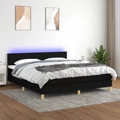 Greatstore Box spring postelja z vzmetnico LED črna 180x200 cm blago
