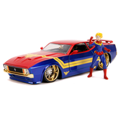Avtomobilček Marvel Ford Mustang Mach 1973 Jada kovinski z odpirajočimi elementi in figurica Captain Marvel 18 cm dolžina 1:24