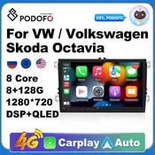 Podofo Android 10 2 Din Car Multimedia Player Carplay For Volkswagen VW Skoda Seat Passat B6 B7 Octavia GOLF 5 6 Tiguan Polo