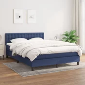 Greatstore Box spring postelja z vzmetnico modra 140x200 cm blago