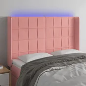 Vidaxl LED posteljno vzglavje roza 147x16x118/128 cm žamet