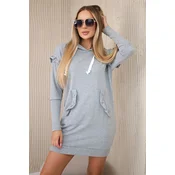 Dress with decorative ruffles and a hood in gray color
