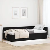 Kutni okvir kreveta s uzglavljem Crna 100 cm x 200 cm tkanina