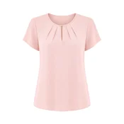 REGINA FASHION Bluza Short Sleeve Blouse with Pleated Neckline svetlo roza