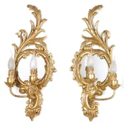 Casa Padrino luxury baroque double wall lamp set antique gold 27 x 15 x H. 59 cm - Magnificent baroque style wall lights with small mirror - Baroque lights - Luxury Quality - Made in Italy