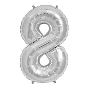 shumee Balon številka 8, velik, 70 cm, folija, srebrn, okras za rojstni dan