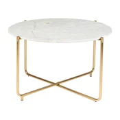 Zlato-bela okrogla mizica z marmorno mizno ploščo o 70 cm Timpa – White Label