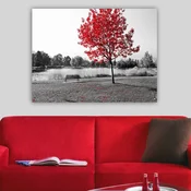 WallXpert slika na platnu 247248526_70100, crveno drvo pored jezera na crno-beloj fotografiji, 70 x 100 cm