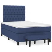Vidaxl Box spring postelja z vzmetnico moder 120x200 cm blago