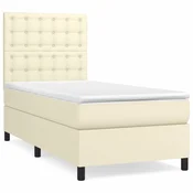 Vidaxl Box spring postelja z vzmetnico krem 90x190 cm umetno usnje