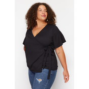 Trendyol Curve Black Double Breasted Tie Detailed Knitted Blouse