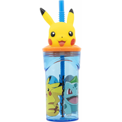 Otroška steklenica za vodo Pokémon s 3D-figurico in slamico - 360 ml (08066)