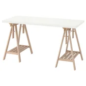LAGKAPTEN/MITTBACK Pisalna miza, bela/breza, 140x60 cm
