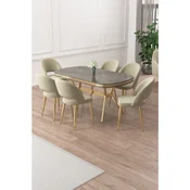 Hanah Home trpezarijski set Jita, sto i 6 stolica, antracit ploca Irony, zlatne noge, krem tkanina Babyface
