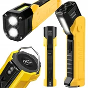 3v1 COB LED aku. magnetna delavniška svetilka powerbank USB LCD kavelj rumena