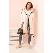 Kesi Włoski Womens quilted Plus Size vest with a hood, zip-up, light beige