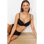 Trendyol Black Balconette Gathered Regular Bikini Top