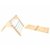 Leseni igralni set – Piklerjev trikotnik + montessori deska – pastelne barve