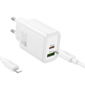Hoco polnilec N63 GaN PD 30W USB-A, Type C s kablom Type C na Lightning - bel