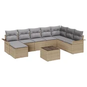 Sjedeća garnitura za vrt 9 kom. Crna Poli ratan Bež 297,5 x 187,5 x 85 cm