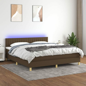Greatstore Box spring postelja z vzmetnico LED temno rjava 180x200cm blago