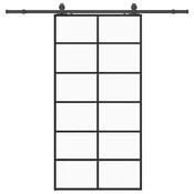 Vidaxl Drsna vrata z opremo črna 90x205 cm ESG steklo