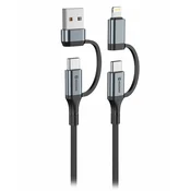 Swissten tekstilni podatkovni kabel 4v1, 3A, 1,5 m, črn