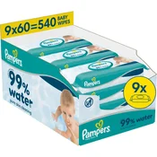 Pampers 99% Water Pure Skin Cleaning vlažilni robčki, 9 x 60 kosov